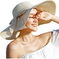 thumbnail image 1 of Sombrero de paja con lazo grande para mujer de 5,5 pulgadas, grande, flexible, plegable, enrollable, gorra de playa, sombrero para el sol UPF 50+ (beige) brillar Electrónica, 1 of 5