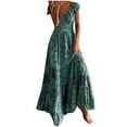 thumbnail image 1 of Summer Dress Saving! Dresses for Women Chiffon Summer Casual Print V-Neck Short Sleeve Long Dress Green XL, 1 of 5