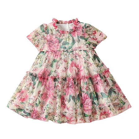 

Girls Summer Dress Toddler Girls Dress Summer Short Sleeve Fashion Floral Prints Small Fresh Style Dress Princess Dress Casual Dress
