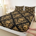 thumbnail image 4 of Homewish Black Gold Sugar Skull Bed Sheets,Vintage Damask Full Size Sheets,Halloween Bed Set,4 Pieces,1 Flat Sheet, 1 Fitted Sheet and 2 Pillowcases, 4 of 6