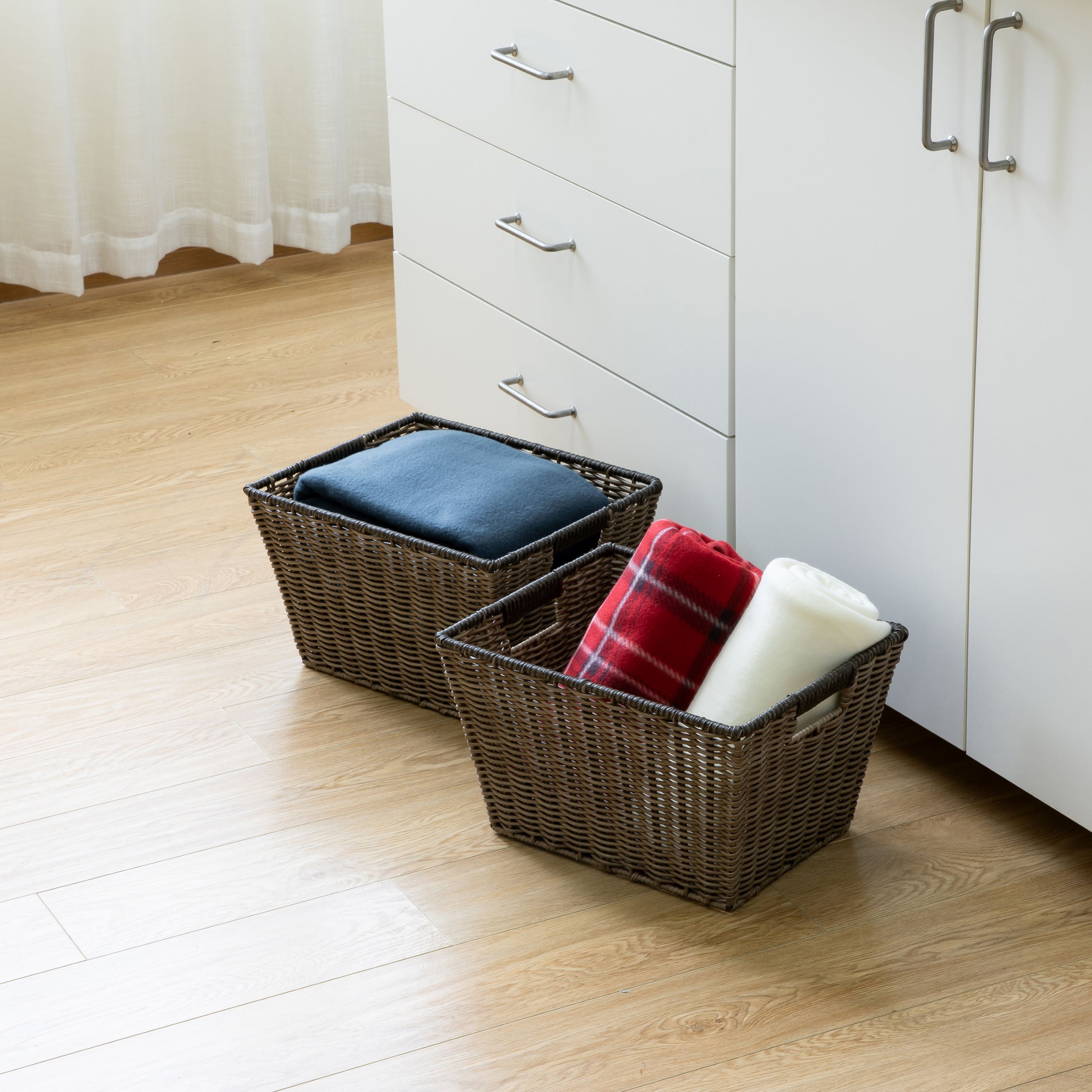 Better Homes & Gardens Large Poly Rattan Storage Basket with Handles, 2 Pack