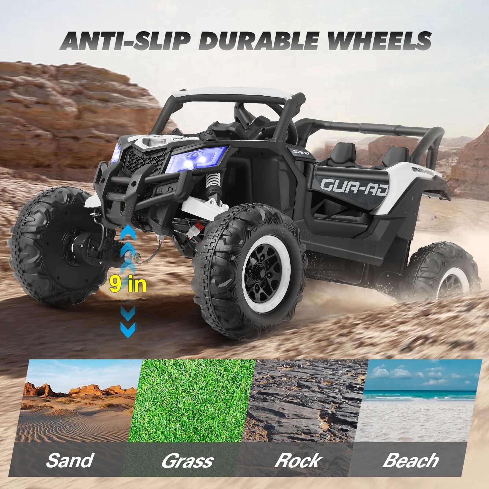 JOYLDIAS 12V Battery Kids 4WD Ride On Car Off-Road UTV 4X4 Electric Vehicle w/4 Powerful Engines,Remote Control,Music,Bluetooth,LED Lights(White)