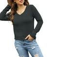 thumbnail image 5 of SWQZVT Women Tops V Neck Long Sleeve Shirts for Women Casual Loose Fit Blouse Tunic Top Darkgrey Basic Tees 2XL Size, 5 of 6