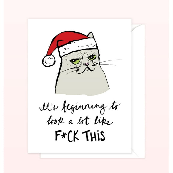 Christmas Card Featuring Grumpy Cat – "It's Beginning to Look a Lot Like F*CK THIS" – Humorous Holiday Greeting – Envelope Included, Blank Inside – Perfect for Friends and Family