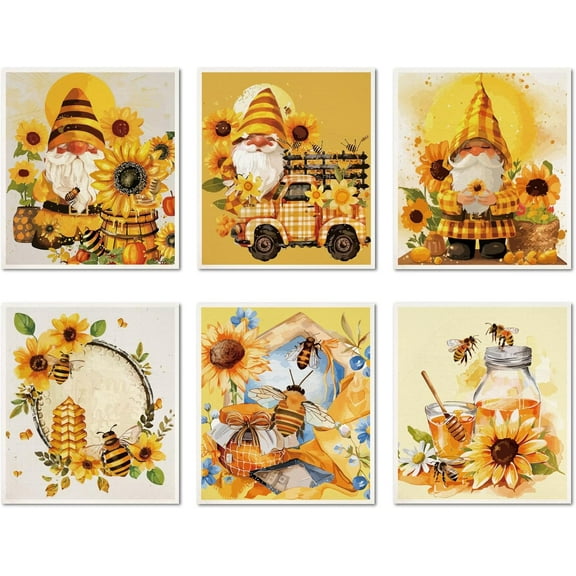 6Pcs Swedish Dishcloths for Kitchen Reusable Swedish Dish Towels Gnomes Absorbent Swedish Dish Rags Sunflower Bee Washable Sponge Cleaning Cloths No Odor Fast Drying Dish Cloths 7.6x6.7Inch