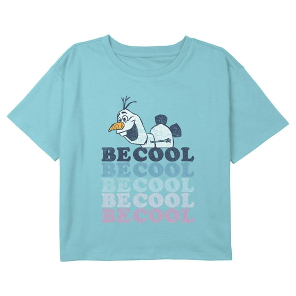 Girl's Frozen 2 Olaf Be Cool Graphic Cropped T-Shirt Blue Medium