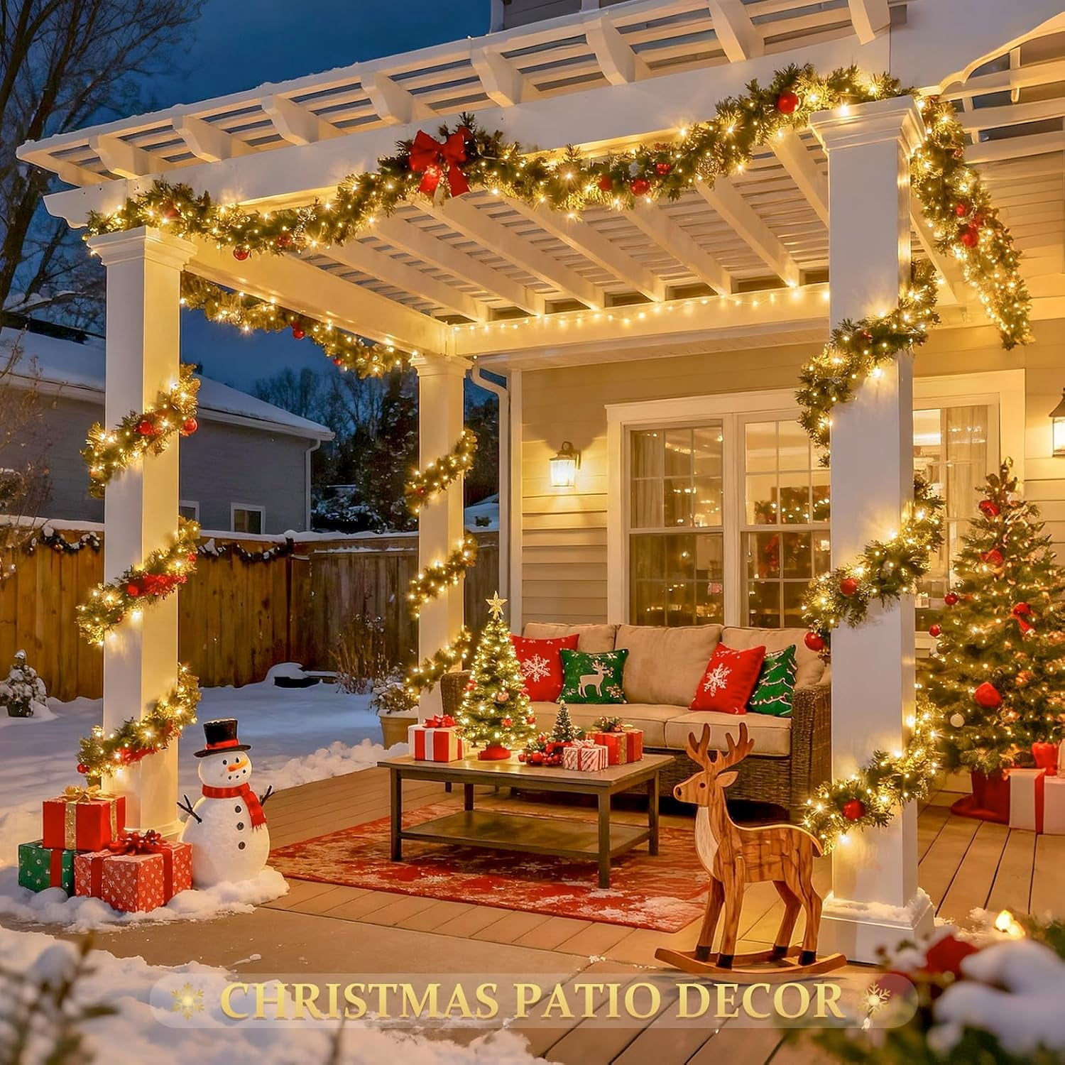 JMEXSUSS 2 Pack 100 LED Solar String Lights Outdoor Waterproof, Each 33FT Solar Christmas Lights 8 Modes, Copper Wire Solar Fairy Lights for Garden Outside Patio Tree Yard Decorations (Warm White)