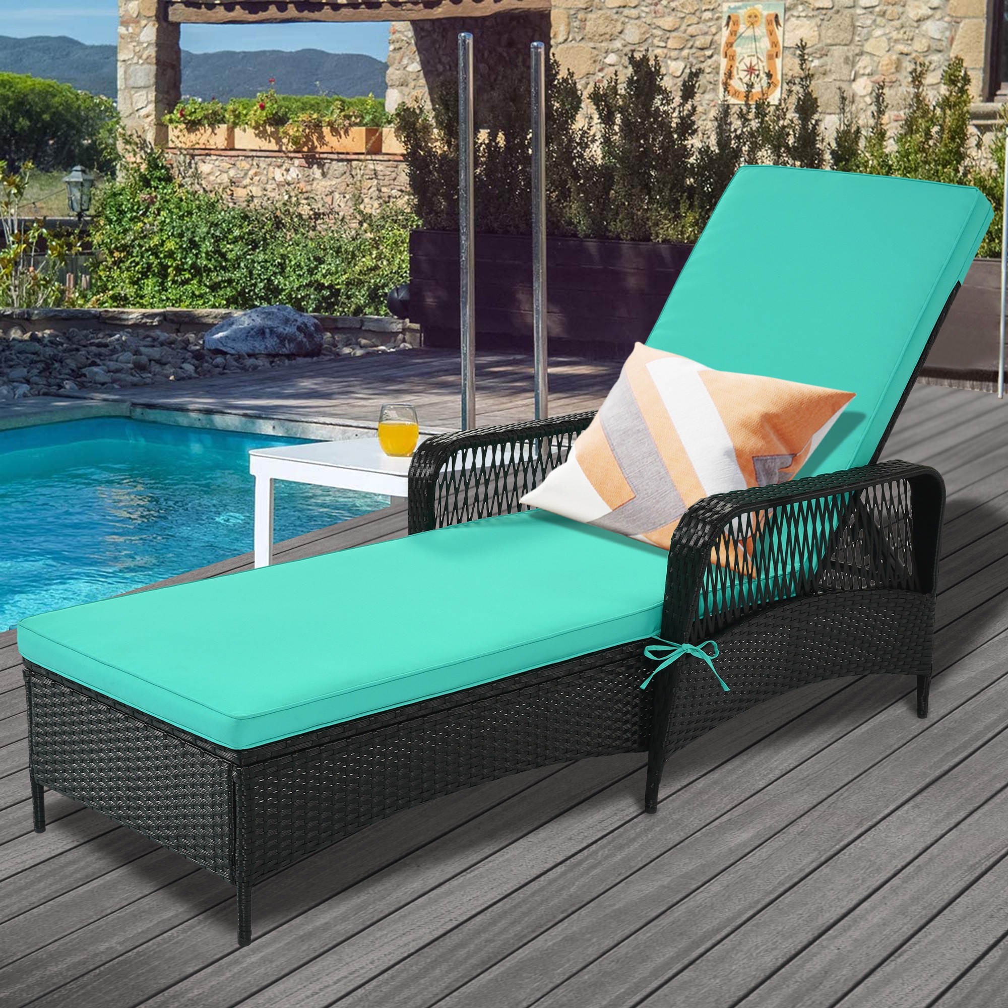 SYNGAR Patio Lounge Chair, Patio Chaise Lounges with Thickened Cushion, PE Rattan Steel Frame Pool Lounge Chair for Patio Backyard Porch Garden Poolside, Green - image 2 of 10