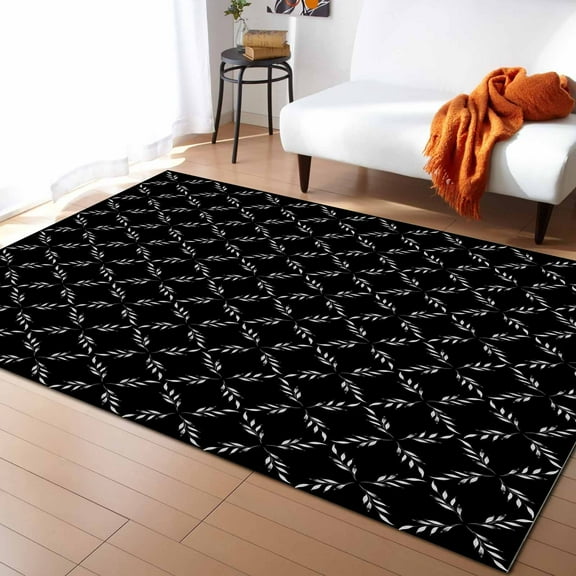 Area Rugs Indoor Non-Slip Rectangle Rug 2x3 Ft White Diamond Lattice Black Retro Plaid Texture Rug Rubber Backing Floor Mats Non Shedding Home Decor Carpet for Entryway Living Room
