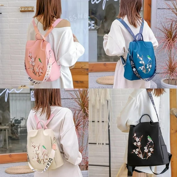 Women's Waterproof Travel Bag Embroidered Anti-theft Backpack