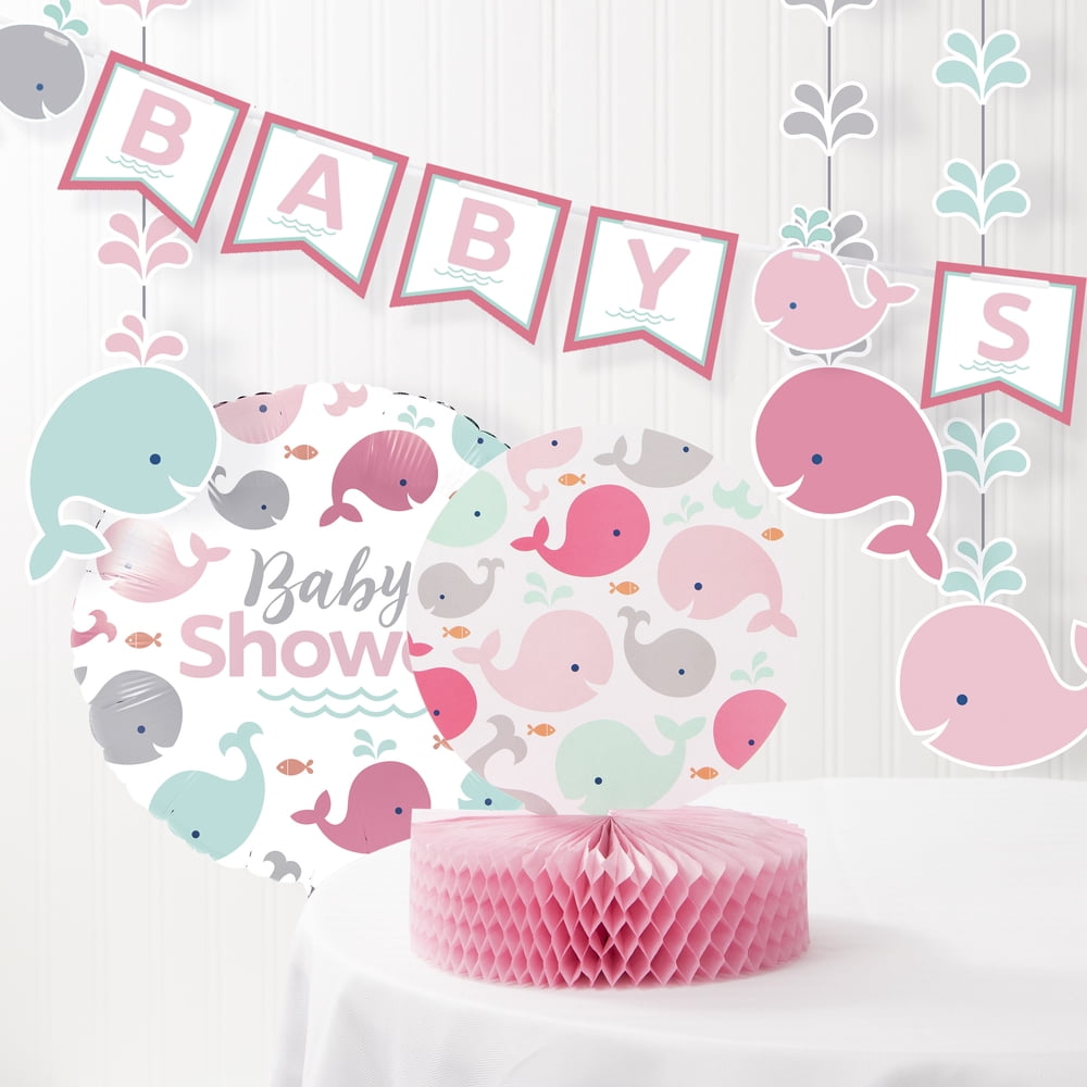 Pink Baby Whale Baby Shower Decorations Kit