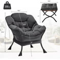 thumbnail image 3 of Grande moderno accent chair con foldable footrest ottoman - forrado dark gris reading lounge chair, 3 of 7