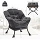 thumbnail image 3 of Grande lounge chair con foldable footrest - moderno accent chair para dormitorio, dorm, oficina - forrado reading chair in dark gris, 3 of 7