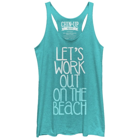 Women's CHIN UP Work Out on the Beach Racerback Tank Top Tahiti Blue Small
