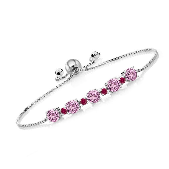 Gem Stone King 2.99 Ct Round Pink Created Sapphire Red Created Ruby 925 Sterling Silver Bracelet for Women