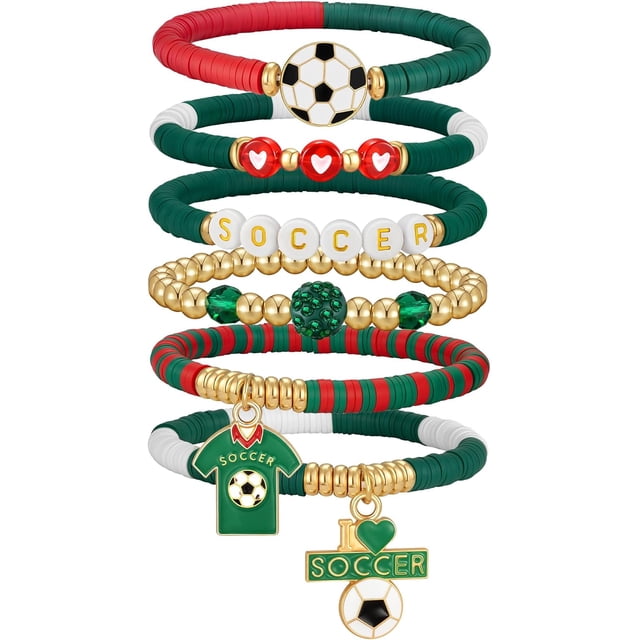 Yanonmyfd 2026 World Soccer Cup Stretch Beaded Bracelets Soccer Gifts Football Charm Game Day Fan Bracelet Stackable Sports Jewelry for USA Mexico Canada Argentina Brazil Fans Gifts for Women Men