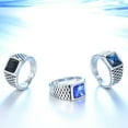 thumbnail image 2 of HIJONES Men's Stainless Steel Stone Ring Square Gemstone Pinky Finger Rings with Crystal Statement Jewelry Silver Navy Blue Size 8, 2 of 5