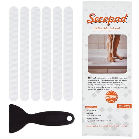 Secopad Non Slip Shower Stickers 24 PCS Safety Anti Slip Bathtub Stickers with Premium Scraper for Bath Tub Shower Stairs Ladders Boats