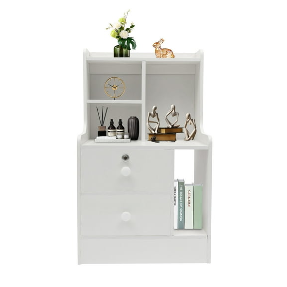 Miumaeov 2 Drawers Nightstand Floor Standing Storage Cabient Beside End Table For Bedroom Living Room