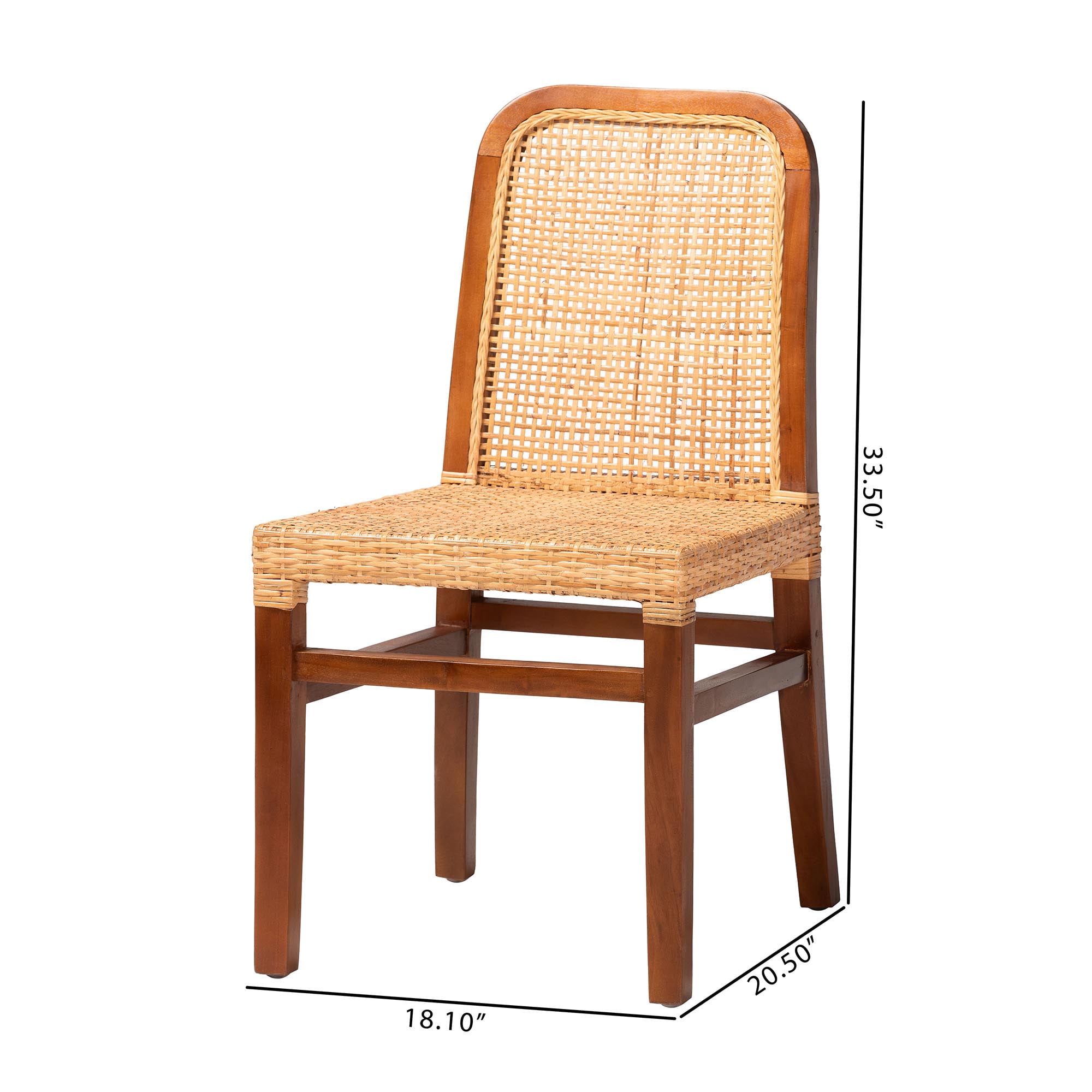 bali & pari Caspia Rattan and Mahogany wood Mid-Century Dining Chairs, Set of 2, Natural Brown