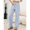 thumbnail image 3 of Womens Striped Gingham Pants 2026 Drawstring Wide Leg Lounge Plaid Pants Cute Casual Trousers with Pockets Sky Blue XL, 3 of 6