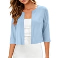 thumbnail image 3 of Lutiedan Shrugs for Women 3/4 Sleeve Open Front Cropped Cardigan Lightweight Casual Solid Color Bolero Cardigan,Light Blue, 3 of 8