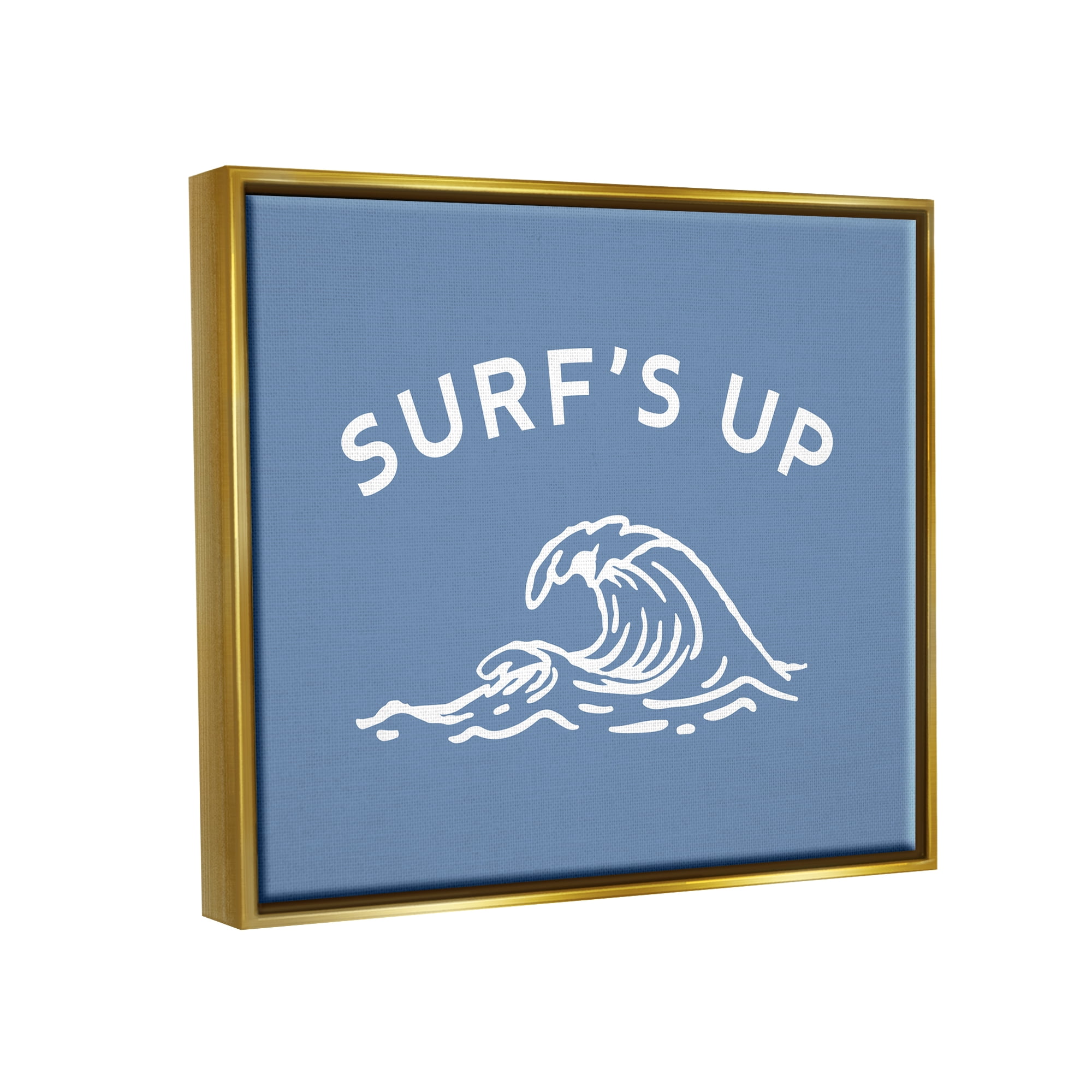 Stupell Industries Surf's Up on Blue Landscape Painting Gold Floater Framed Canvas Art Print Wall Art, 21 x 17
