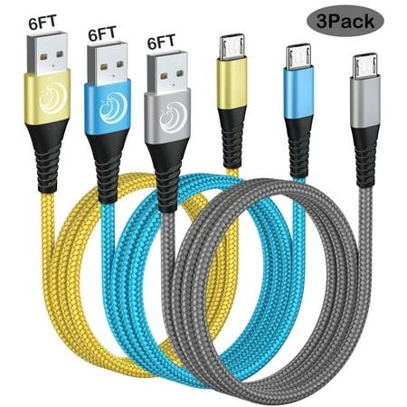 3Pack 6FT Micro USB Cable, Aioneus Android Charger Cord Fast Charger Cable Braided USB Charging Cable for Samsung Galaxy S7 S6 S5, LG, Moto