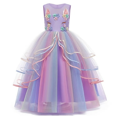 Girls' Unicorn Costume Princess Long Maxi Dress for Birthday Party, Child 3t