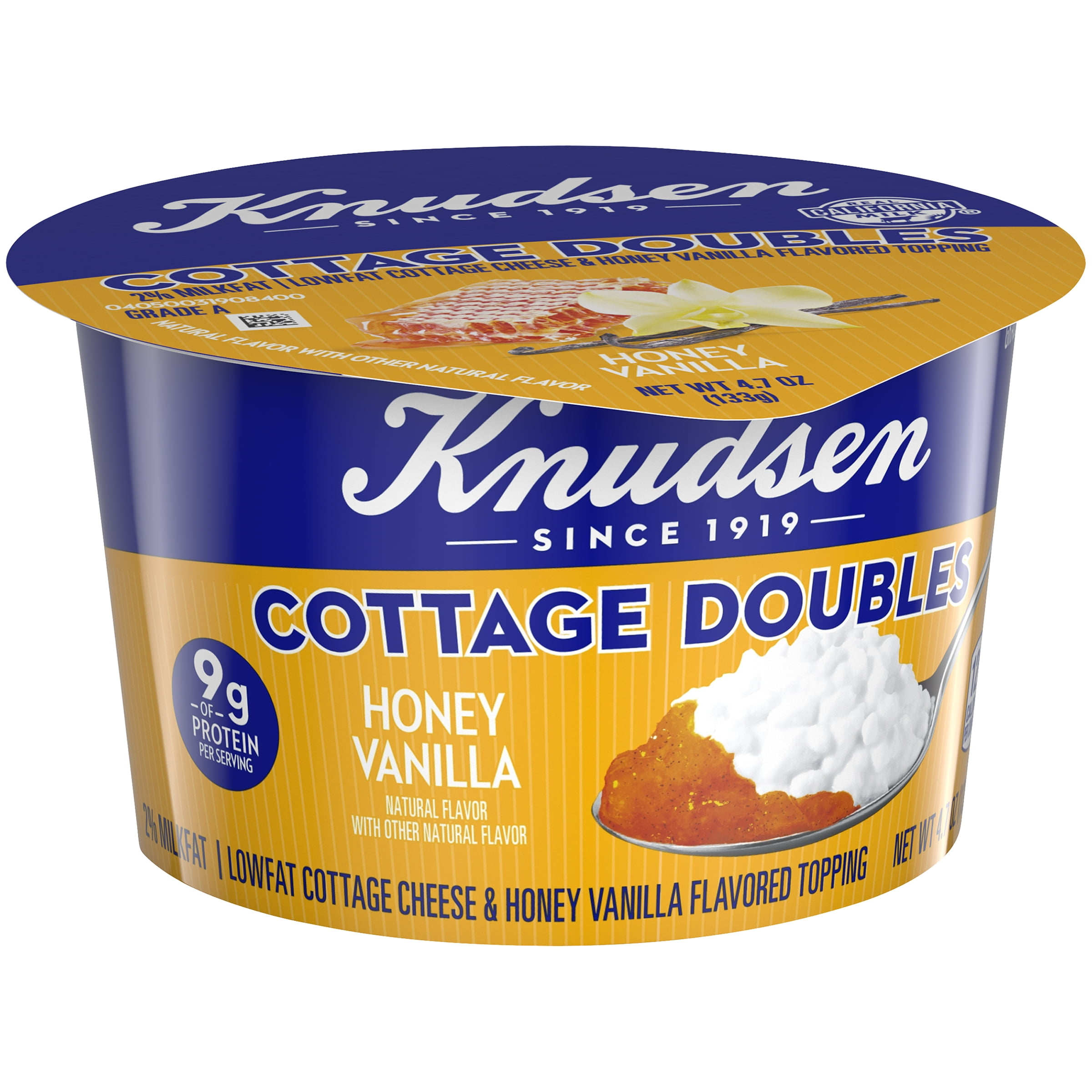 Knudsen Low Fat 2 Milkfat Cottage Cheese Doubles with Honey Vanilla Topping, 4.7 oz Cup