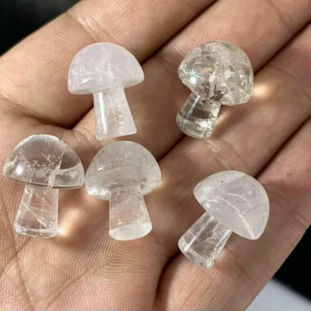 EOEMY Natural Quartz Crystal Carved Mini Mushroom Healing Rock Gemstone Agaricus Decor-Clear Quartz