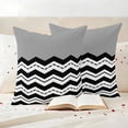 thumbnail image 3 of Black Chevron Outdoor Waterproof Pillow Covers, Geometric Grey Print Wavy Striped White Decorative Square Throw Pillowcase Sofa Cushion Sham for Patio/Couch/Chair, 16"x16" 2 Pack, 3 of 8