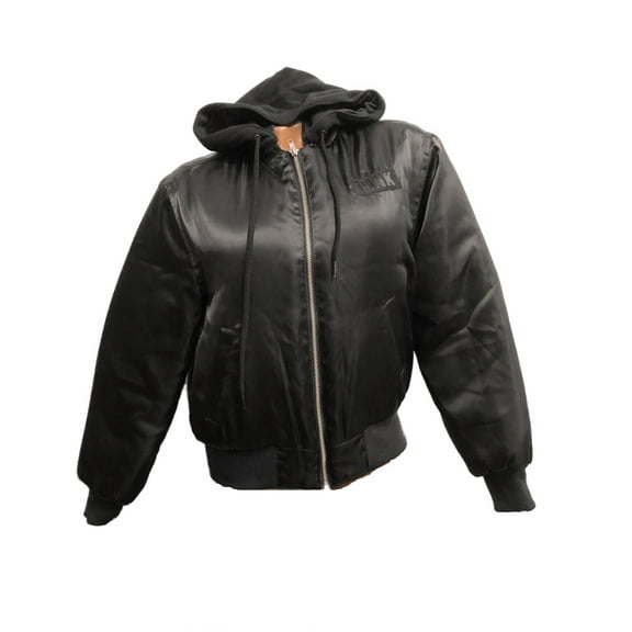 Victoria's Secret Pink Full Zip Hooded Satin Bomber Jacket Black Size X-Small NWT