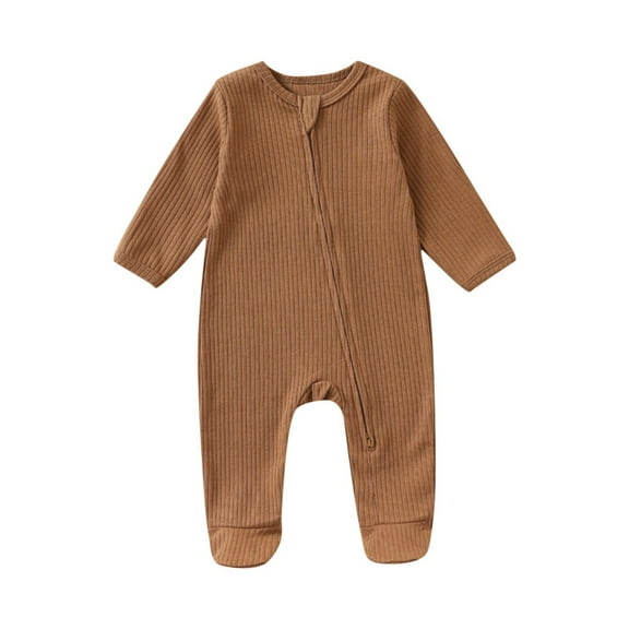 Busydd Baby Girl Romper 3-18 Months Solid Color Long Sleeve Baby Girl Clothes Unisex Comfy Ribbed Cotton Toddler Boy Clothes Round Neck Button Baby Boy Romper 3 Months