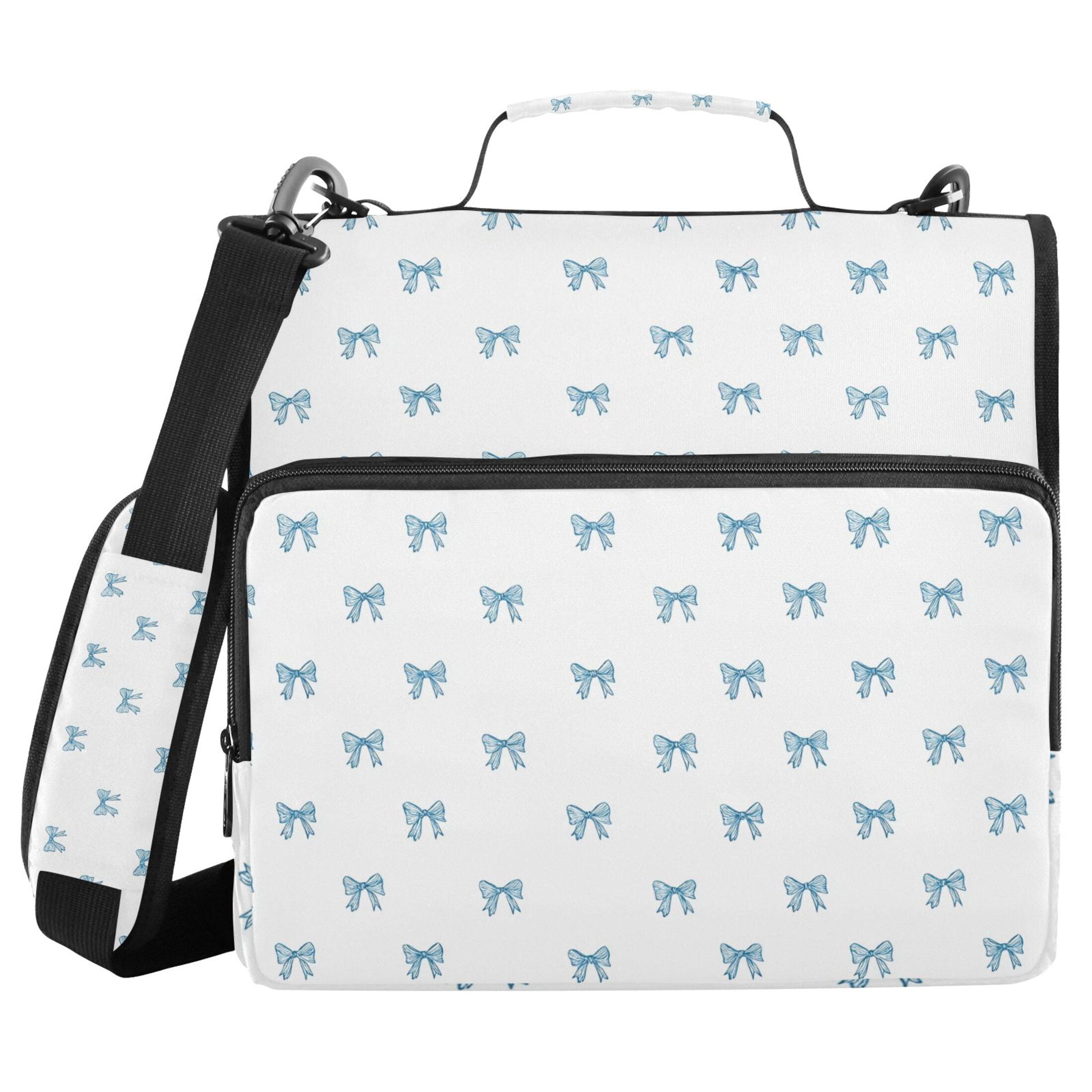 Zipper Binder Light Blue Bow 1.5 Inch Binder Folder Bag with Shoulder Strap and Handle