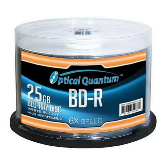 Optical Quantum BD-R 25gb 6x White Inkjet Printable Single Layer Blu-ray Disc 50-pack Spindle - Recordable Optical Media