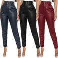 thumbnail image 3 of Pantalones de cuero de imitación para mujer Pantalones pitillo delgados de cintura alta CACAGOO  Pantalones de mujer, 3 of 7