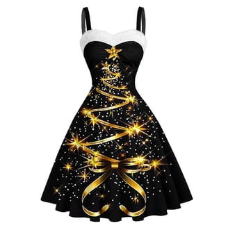 christmas party dresses juniors miqiqism Women's Vintage Christmas Dress Trendy Print Sleeveless A-Line  Party Midi Dresses Juniors Fashion Spaghetti Strap Suspender  Skirt,W#02_White,XX-Large