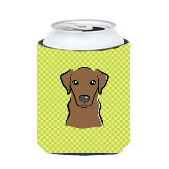 Checkerboard Lime Green Chocolate Labrador Can Or Bottle Hugger, 12 Oz.