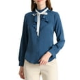 thumbnail image 1 of INSPIRAR CHIC Blusa de Oficina para Mujeres con Cuello Fruncido de Manga Larga y Botones de Cinta Azul XL, 1 of 7