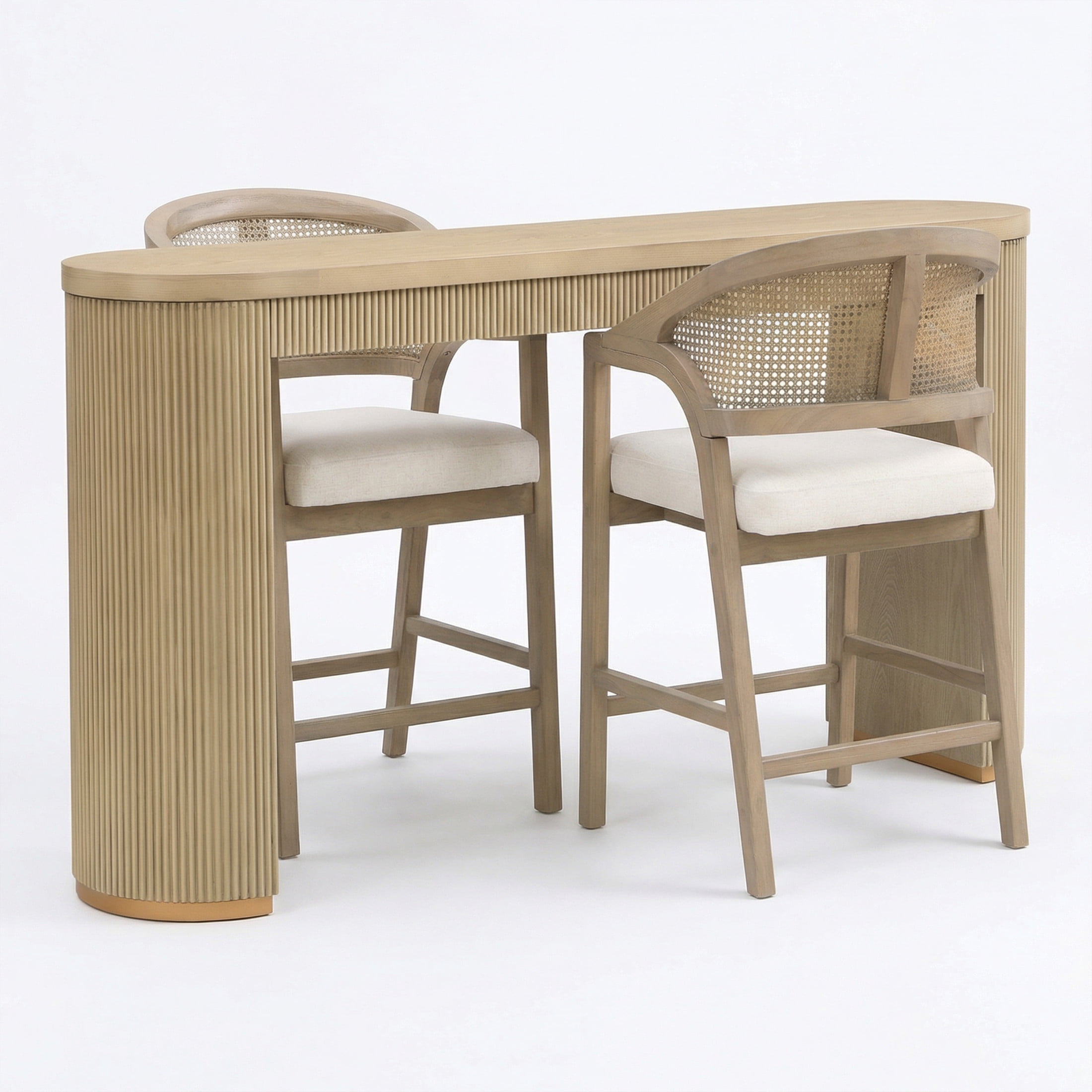 Christopher Knight Home 3-Piece Counter Height Dining Set, Wood Bar Table and Rattan Back Stools, Light Ash