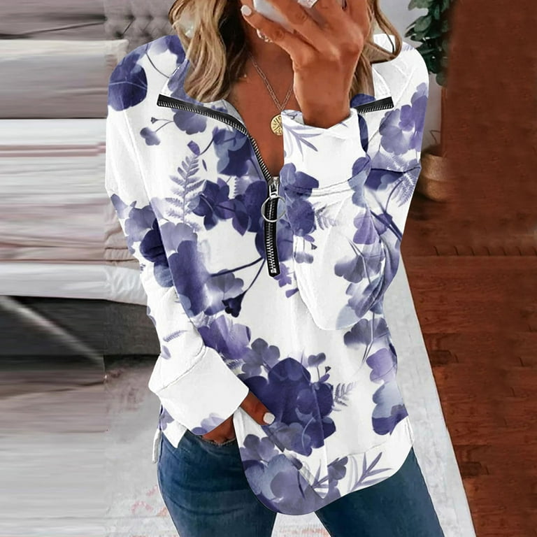BINGRUIGS Sp5der Hoodie Women Casual V Neck Zip Floral Print Long Sleeve Hoodless Pullover Sweatshirt Leggings Sweatshirts Hood Sweatshirt Walmart