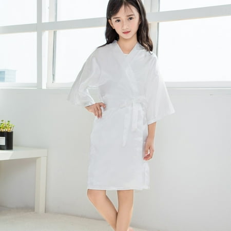 

Satin Robes Silk Sleepwear Kimono Baby Kids Girls Clothes Solid Toddler Bathrobe Girls Coat&jacket