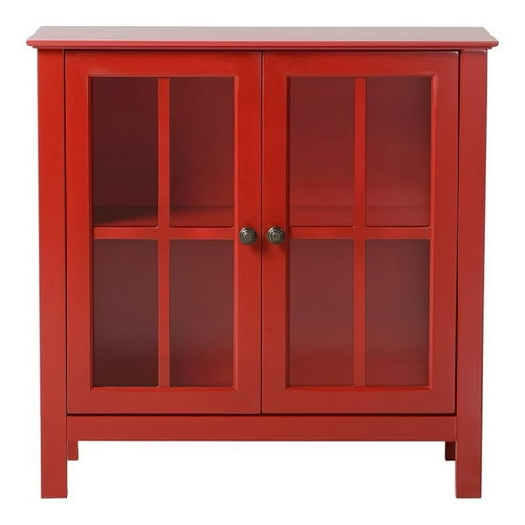 Pemberly Row Transitional 31.5" Wood Accent Display Cabinet in Red
