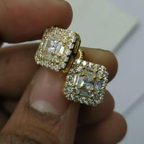 0.50CT Men's 14K Yellow Gold Plated Square Baguette Cut Clear CZ, 925 Sterling Silver Stud Earrings for Men & Women