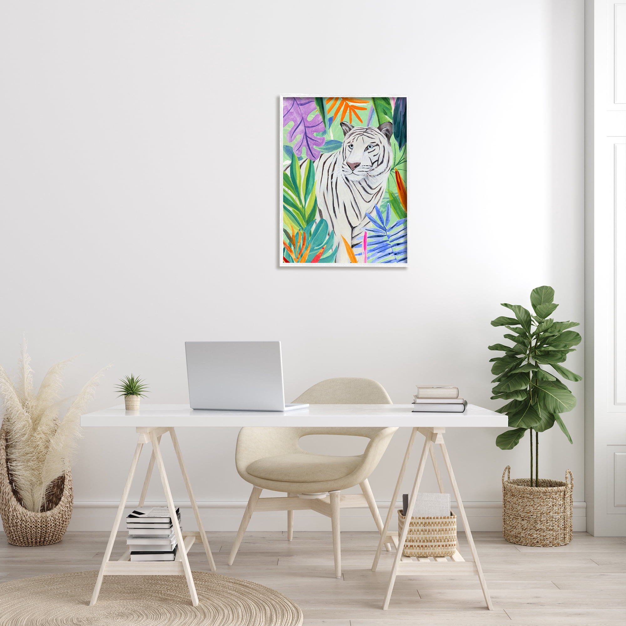 Stupell Vivid Nature Tiger Plant Leaves Animals & Insects Painting White Framed Art Print Wall Art