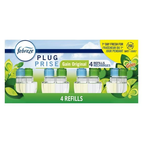 Febreze Plug In Air Freshener, Odor-Fighting Scented Oil Refill, Gain Scent, 4 Refills