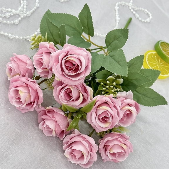 Artificial flowers,Artificial Silk Rose With Vase Flowers Wedding Flowers Bouquets Arrangement Home Centerpiece Table Decoration