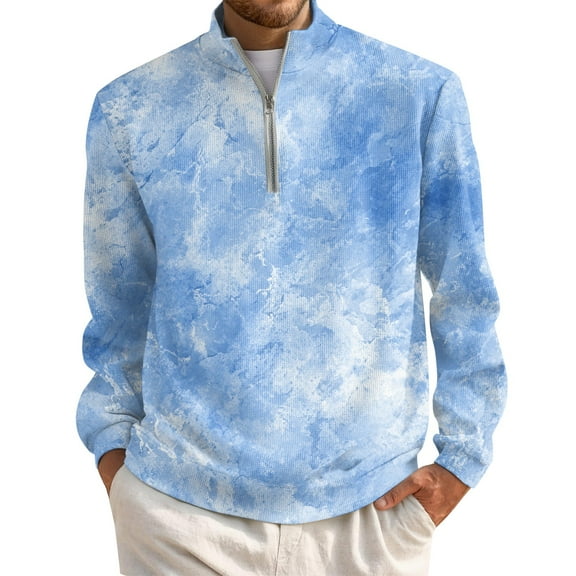 Hearthz Men's Quarter Zip Up Pullover Mock Neck Long Sleeve Men's Sweatshirt Graphic Waffle Knit Casual Polo Mens Sweatshirts Half Zipper