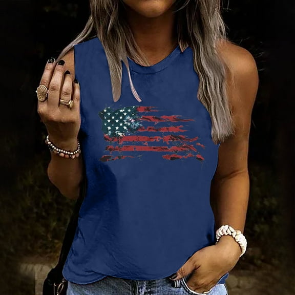 DailyTrove Women's Grunge American Flag Tank Top - Polyester Patriotic & Edgy Wear, Cool for Street Style